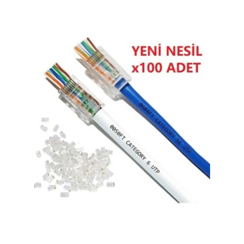 RJ45 JAK ŞEFFAF 100 LÜK PAKET DELİKLİ