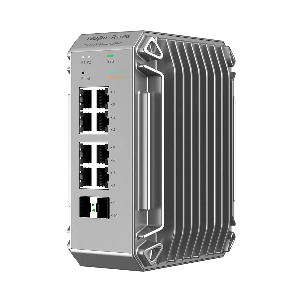 Ruijie Reyee RG-NIS3100-8GT2SFP-HP 8 Port Gigabit PoE+ / 2 Port SFP 240W Layer 2 Yönetilebilir Endüstriyel Switch