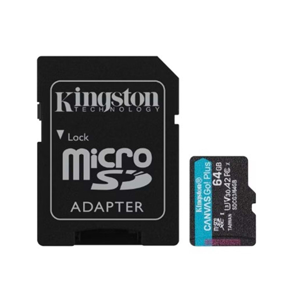 Kingston Canvas Go Plus SDCG3/64GB Class10 UHS-I U3 A2 V30 64 GB Micro SD Kart