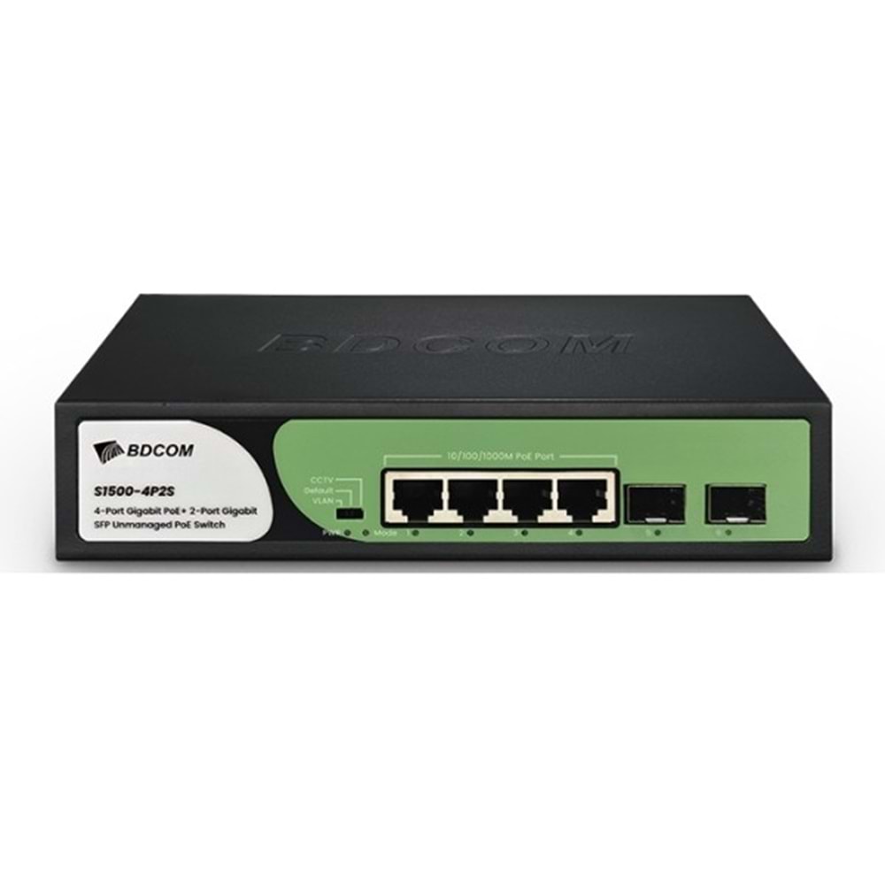 BDCOM S1500-4P2S 4 Port Gigabit PoE+ 2 Port SFP Uplink 60W Yönetilemez Switch