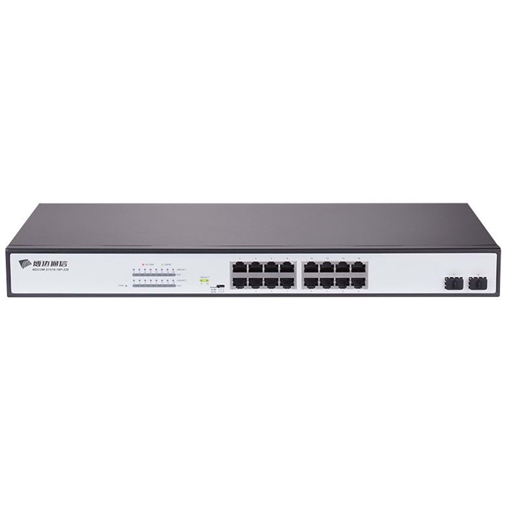 BDCOM S1518-16P 16 Port Gigabit PoE 2 Port SFP Uplink 240W Yönetilemez Switch