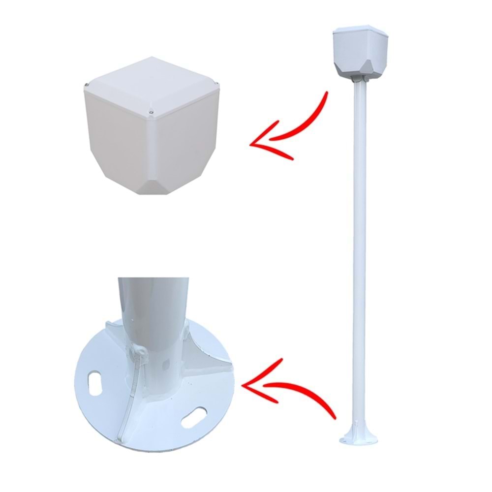 Kamera Kutusu Kamera Direği 3 Metre Direk TRK-154 Küp ile Birlikte ( 9016 /Trafik BEYAZ Fırın Boyalı ) (İNCE)