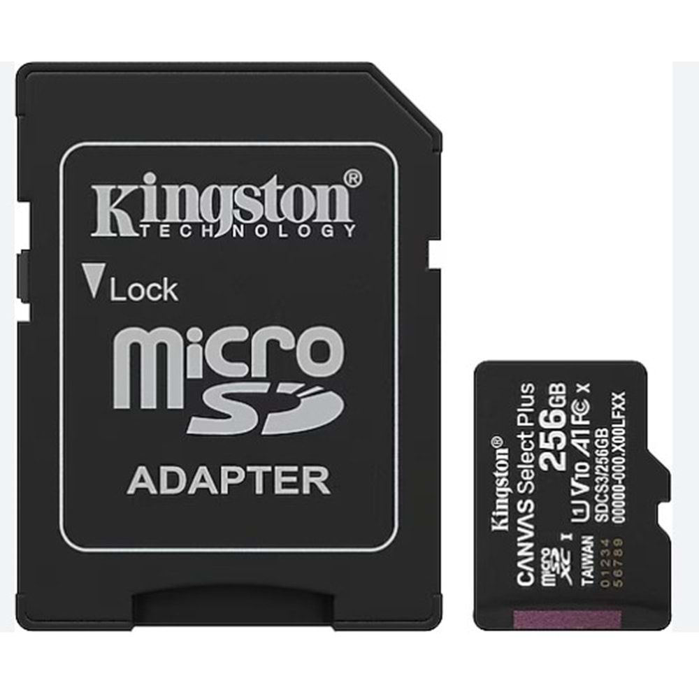 Kingston Canvas Select Plus SDCS3/256GB Class 10 UHS-I U1 A1 V10 256 GB Micro SD Kart