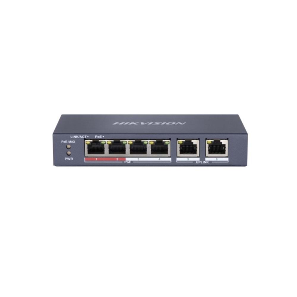 Hikvision DS-3E0106P-E/M 4 Port PoE 10/100 / 2 Port 10/100 Uplink 35W Yönetilemez Switch