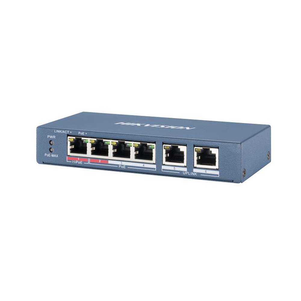 Hikvision DS-3E0106HP-E 4 Port PoE+ / 2 Port 10/100 Mb Uplink Yönetilemez Switch