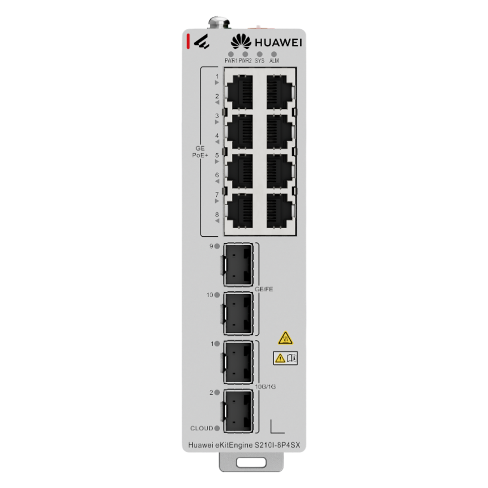 Huawei eKitEngine S210I-8P4SX 8GE PoE+, 2xGE + 2x10GE SFP 240W Endüstriyel Switch