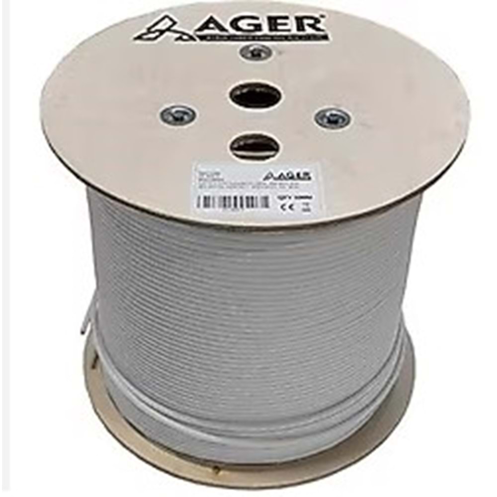Ager AC-600-5-Gri U/UTP 23 AWG Cat6 Kablo LS0H Helojen Free Gri 250MHZ 500MT