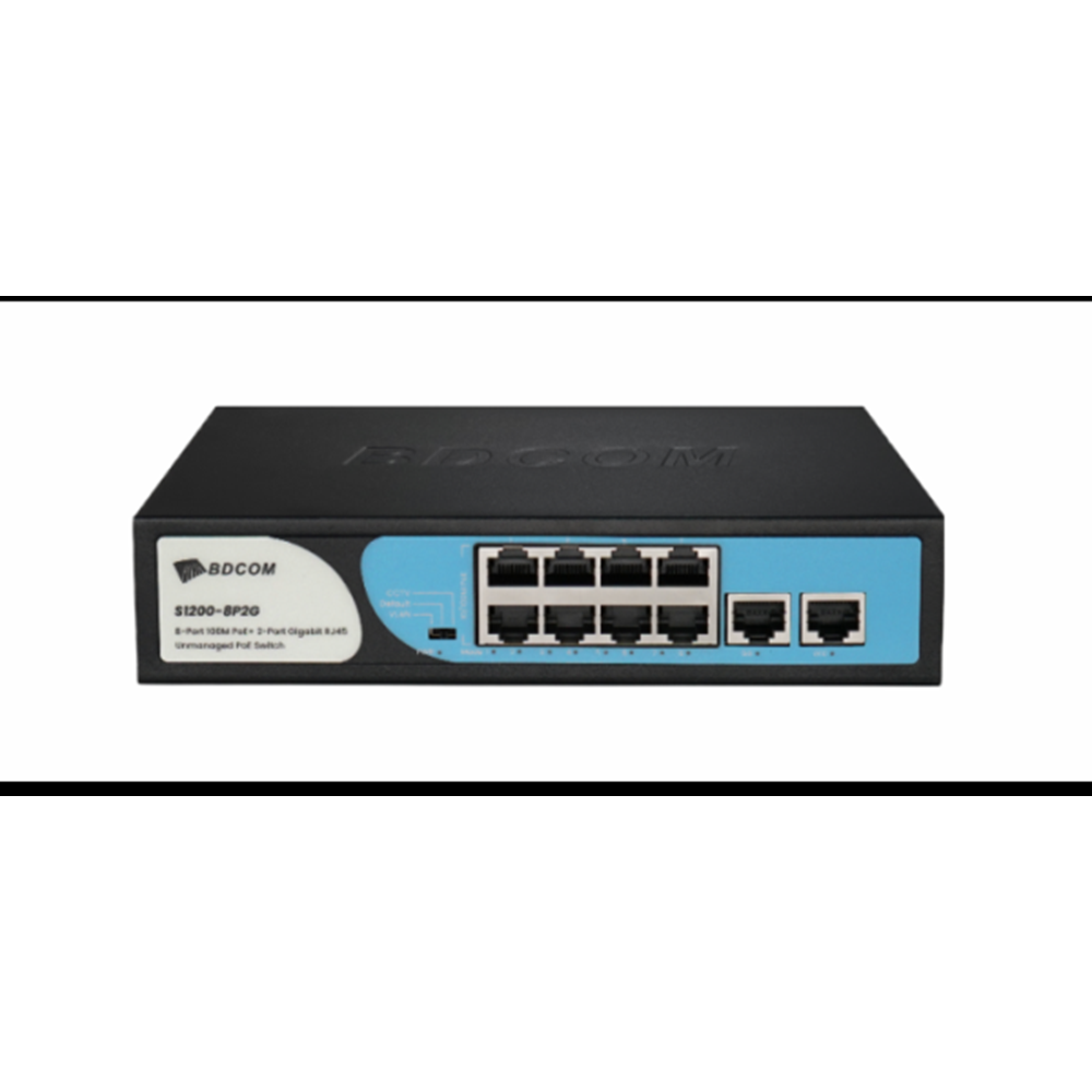 BDCOM S1200-8P2G 8 Port PoE+ 100Mbps/ 2 Port GE Uplink 90W Yönetilemez Switch