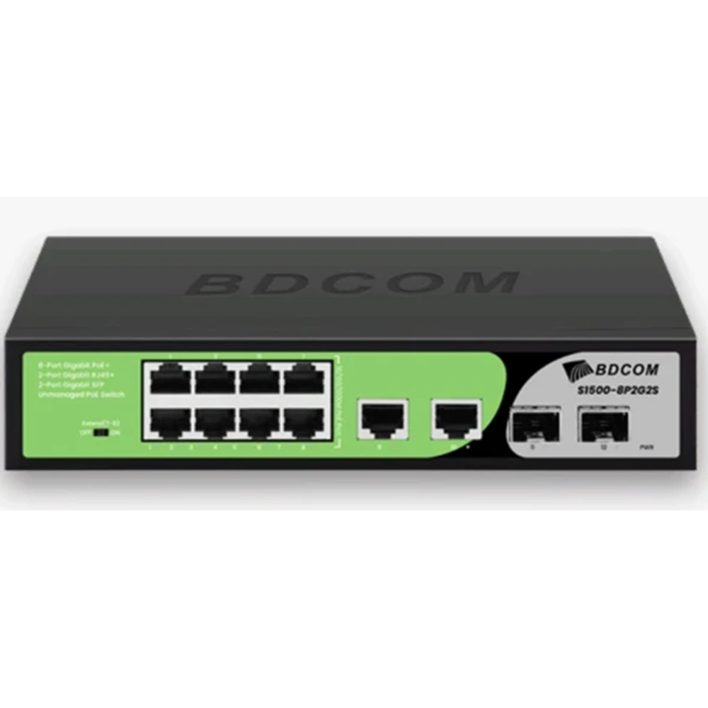 BDCOM S1500-8P2G2S 8 Port Gigabit PoE+ / 2 Port SFP + RJ45 90W Yönetilemez Switch
