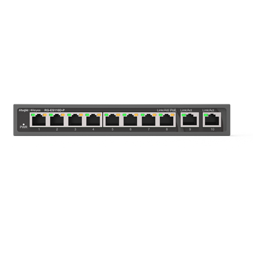 Ruijie Reyee RG-ES110D-P 8 Port 100 Mbps PoE / 2 Port 100 Mbps Uplink 110W Yönetilemez Switch