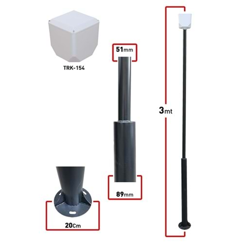 Kamera Kutusu Kamera Direği 3 Metre Direk TRK-154 Küp ile Birlikte ( 7016 Düz Mat Antrasit Fırın Boyalı ) (İNCE)