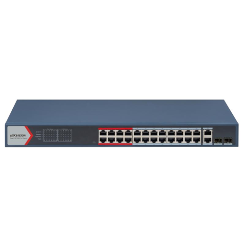 Hikvision DS-3E1326P-EI 24 Port 100 Mbps PoE / 2 Port Gigabit RJ45 / 2 Port SFP 370W Combo Yönetilebilir Switch