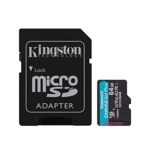 Kingston Canvas Go Plus SDCG3/64GB Class10 UHS-I U3 A2 V30 64 GB Micro SD Kart