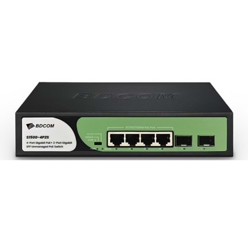 BDCOM S1500-4P2S 4 Port Gigabit PoE+ 2 Port SFP Uplink 60W Yönetilemez Switch