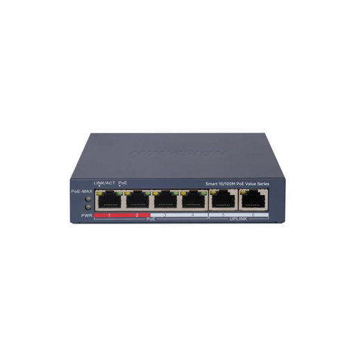 Hikvision DS-3E1106P-EI/M 4 Port PoE Akıllı Switch 4x100Mbps 2x100Mbps Uplink 45W