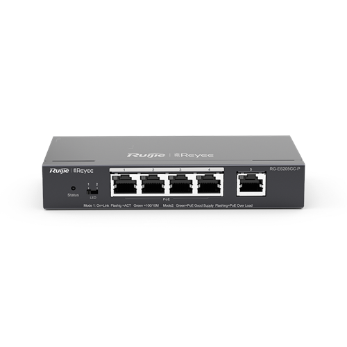 Ruijie Reyee RG-ES205GC-P 4 Port Gigabit PoE / 1 Port Gigabit Uplink 54W Yönetilebilir Switch