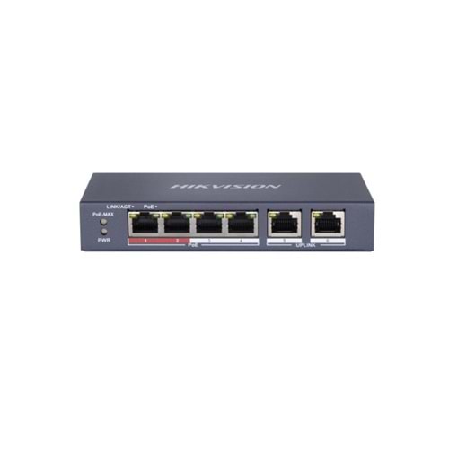 Hikvision DS-3E0106P-E/M 4 Port PoE 10/100 / 2 Port 10/100 Uplink 35W Yönetilemez Switch
