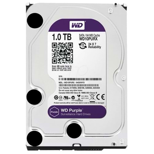 WD Purple WD10PURZ 1TB 5400RPM 64MB Sata3 7/24 Güvenlik Harddiski