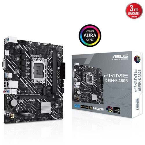 Asus Prıme H610M-K ARGB 2xDDR5 VGA/HDMI 1xM.2 1xGLAN 1700P Anakart