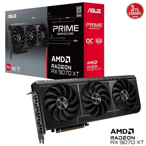 Asus PRIME-RX9070XT-O16G Amd Radeon RX9070XT 16GB GDDR6 256bit OC 1xHDMI 3xDP Ekran Kartı