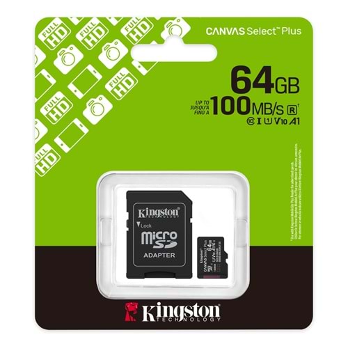 Kingston Canvas Select Plus 64GB Mıcro Sdhc CLASS10 100MB/s Hafıza Kartı SDCS3/64GB