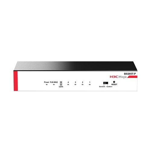 H3C Magıc 9801A5BX BS205T-P 5 Port 10/100/1000 4 Port POE+ 57W Yonetılemez Desktop Swıtch
