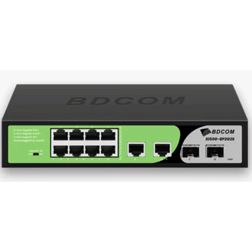 BDCOM S1500-8P2G2S 8 Port Gigabit PoE+ / 2 Port SFP + RJ45 90W Yönetilemez Switch