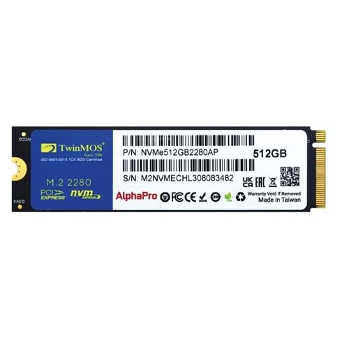 Twınmos 512GB 3600/3250Mb/s M2 PCIE GEN3 NVME SSD NVMe512GB2280AP 3D-NAND