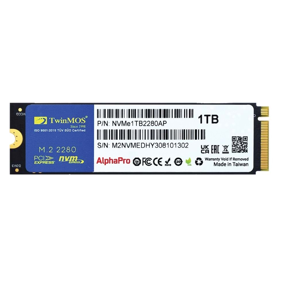 Twınmos 1TB 3600/3250Mb/s M2 PCIE GEN3 NVME SSD NVMe1TB2280AP 3D-NAND