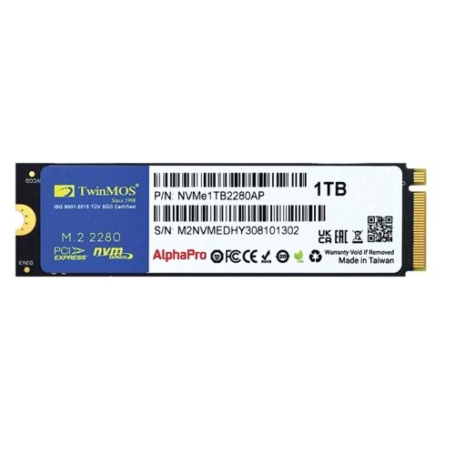 Twınmos 1TB 3600/3250Mb/s M2 PCIE GEN3 NVME SSD NVMe1TB2280AP 3D-NAND