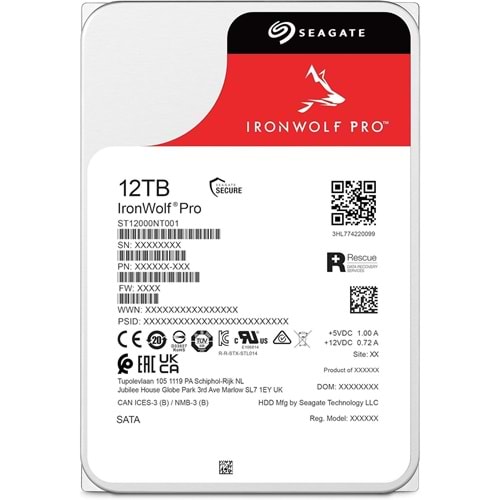 Seagate Ironwolf Pro 12TB 7200RPM 256MB SATA3 6Gbit/sn ST12000NT001 NAS HDD