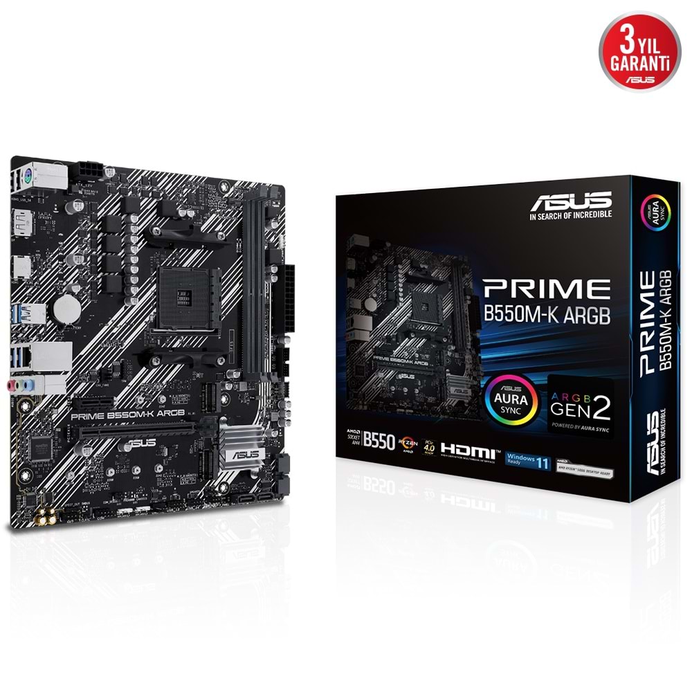Asus Prıme B550M-K ARGB B550 2xDDR4 DP/HDMI 2xM.2 AM4 Anakart