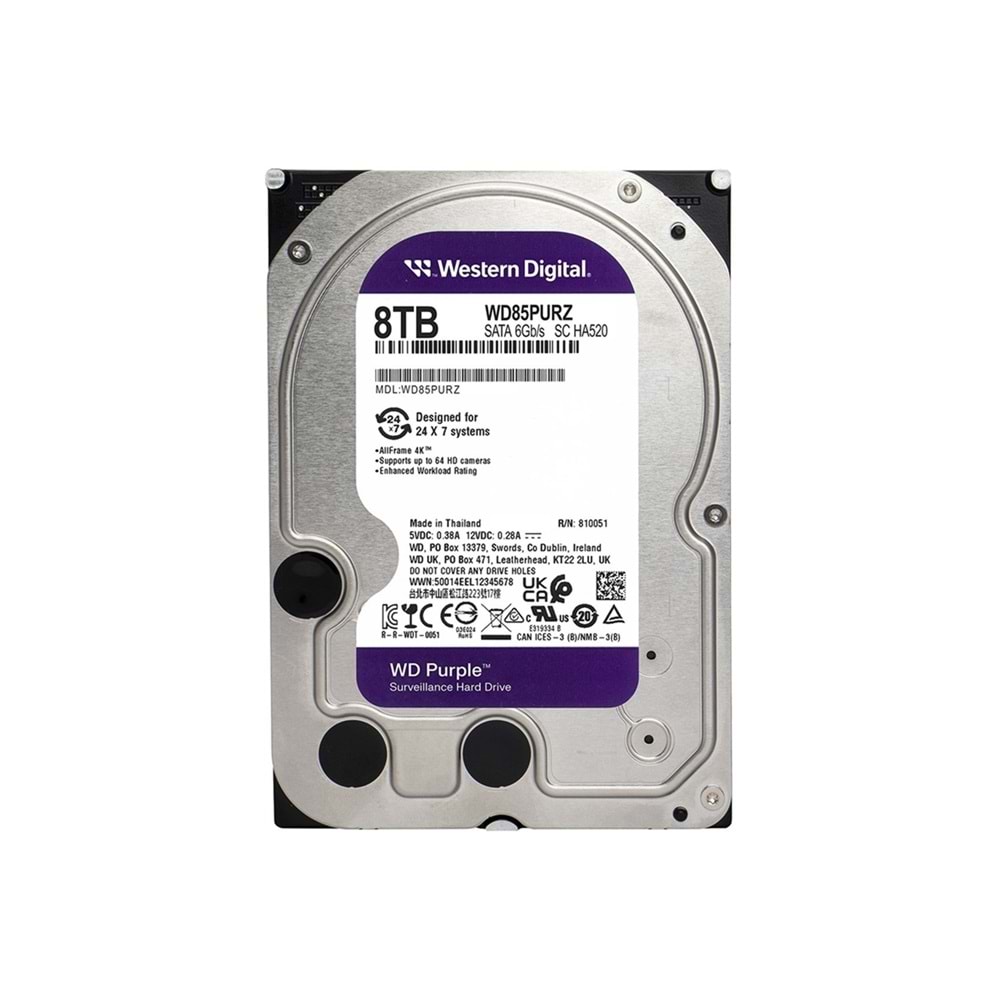 WD Purple 8TB 5640RPM 128MB SATA3 WD85PURZ 7/24 HDD