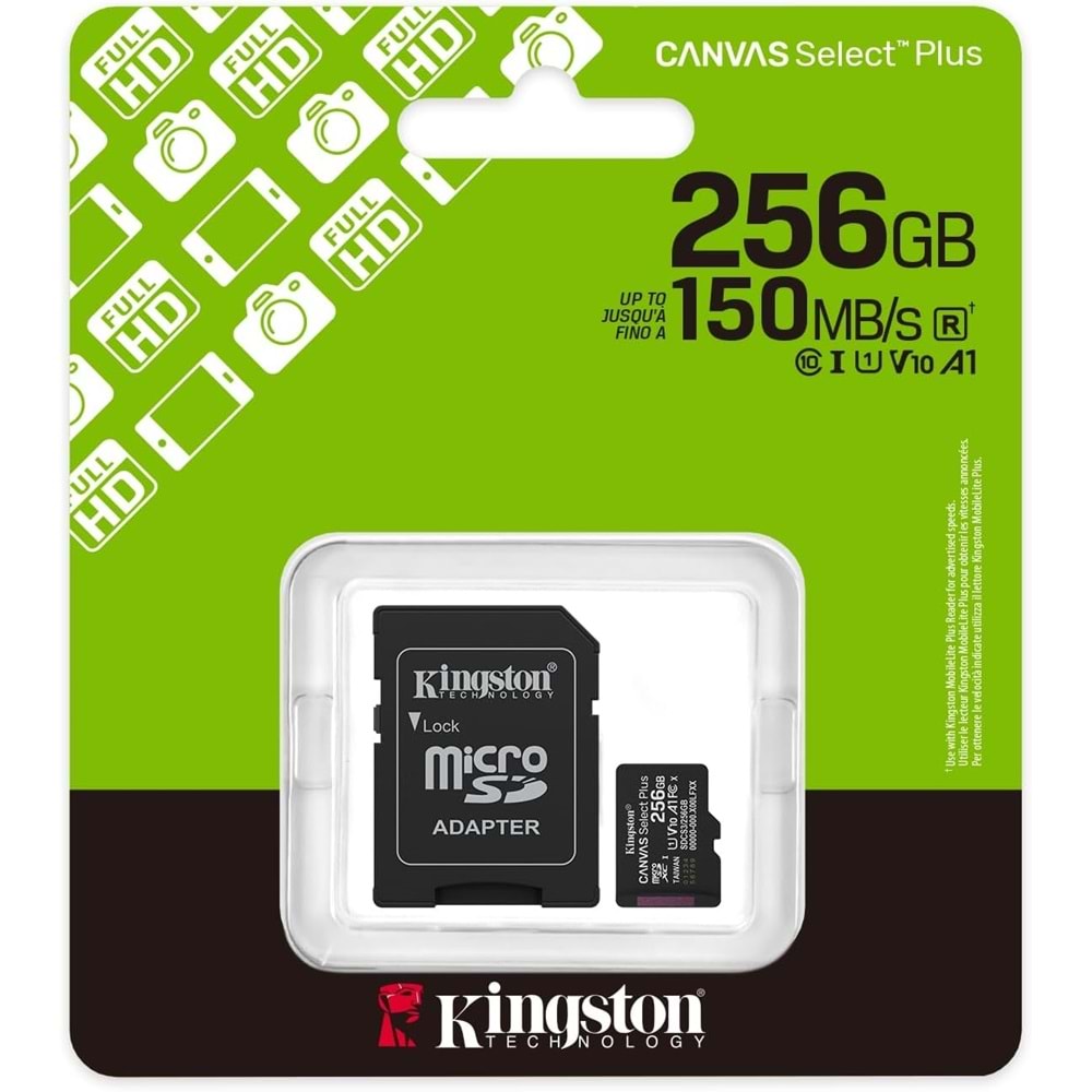 Kingston Canvas Select Plus 256GB Mıcro Sdhc CLASS10 150MB/s Hafıza Kartı SDCS3/256GB
