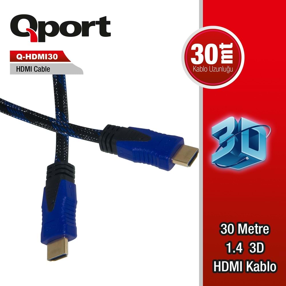 Qport Q-HDMI30 HDMI Kablo 30MT Ver1.4 Altın Uçlu 3D