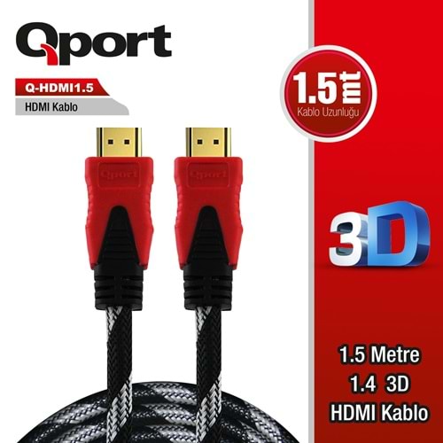 Qport Q-HDMI1.5 HDMI Kablo 1.5MT Ver1.4 Altın Uçlu 3D