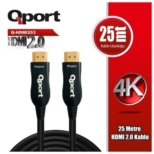 Qport Q-HDMI253 HDMI Kablo 25MT Ver2.0 Altın Uçlu 3D 4K